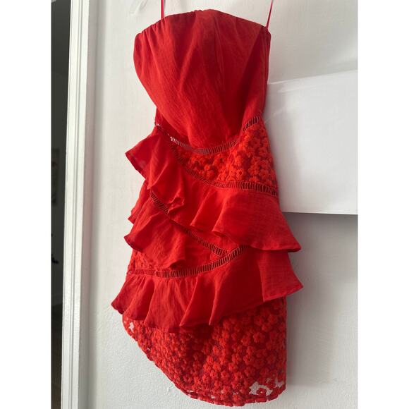 Selfie Leslie Aramis Strapless Lace & Ruffle Detail Dress Red Sz M Christmas - Picture 8 of 14